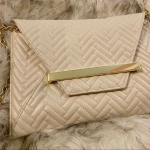 Gold Chain Cream Envelope Clutch Purse